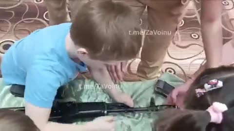 Russian Kindie Kids Gun Training At School