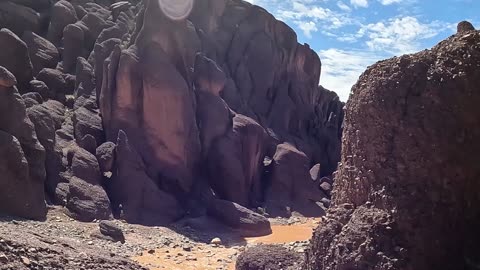 A strange world of sedimentary rocks and strange volcanic forms in the small Atlas of Morocco