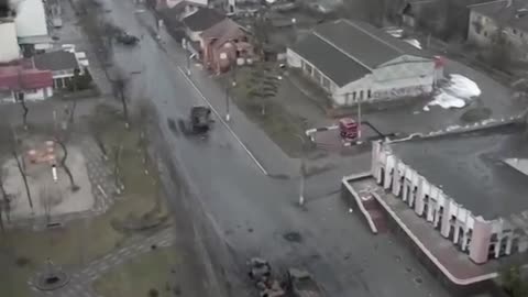 Drone footage shows aftermath of Ukrainian town