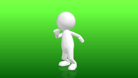 Animado personaje humano 3D bailando el twist con fondo verde.