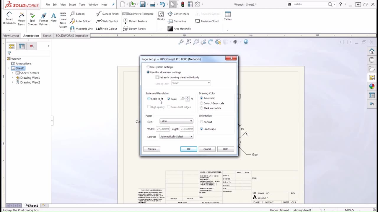 SOLIDWORKS- Print Scale Drawing