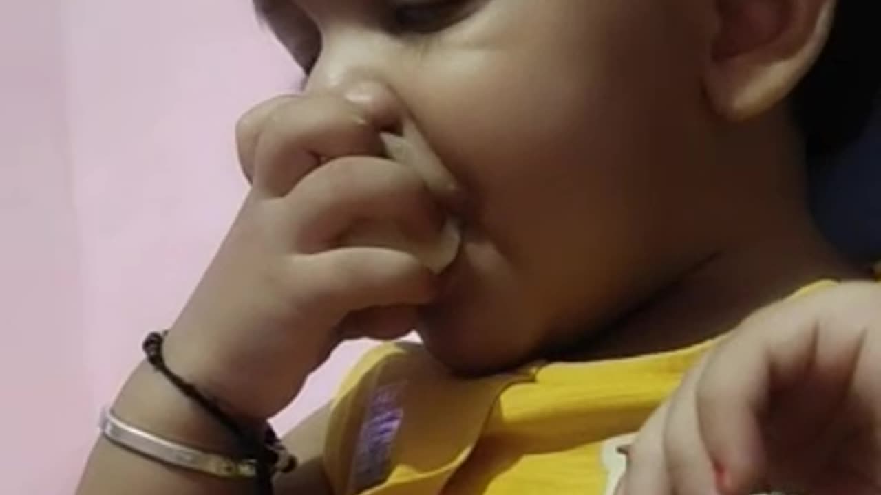 Cute Little Girl Eat Apple While Sleeping