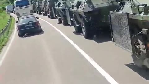 Serbian army convoy near Kosovo - reportedly from earlier today