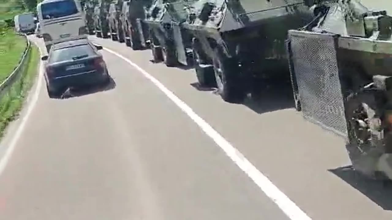 Serbian army convoy near Kosovo - reportedly from earlier today