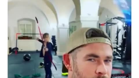 Chris hemsworth's son has been watching a lot of howkeye movie