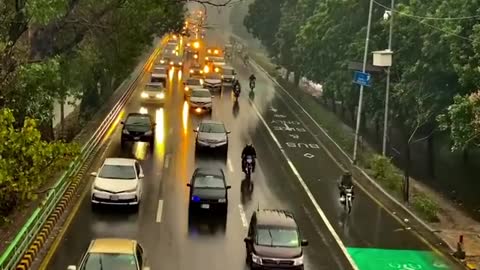 Lahore canal road raining view