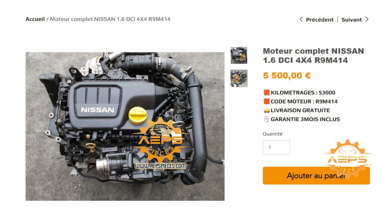 AEPSPIECES.COM - Moteur complet NISSAN 1.6 DCI 4X4 R9M414