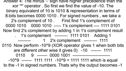 How does the bitwise XOR operation work with negative operands