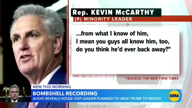 Audio clip exposes Kevin McCarthy over Jan6 Trump comment.