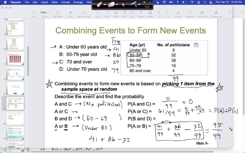 STP 226 Th Feb 10: Combining Events "And" and "Or"