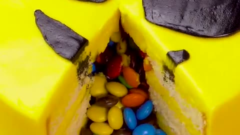 M&M Candy Making Funny EMOJI Cake