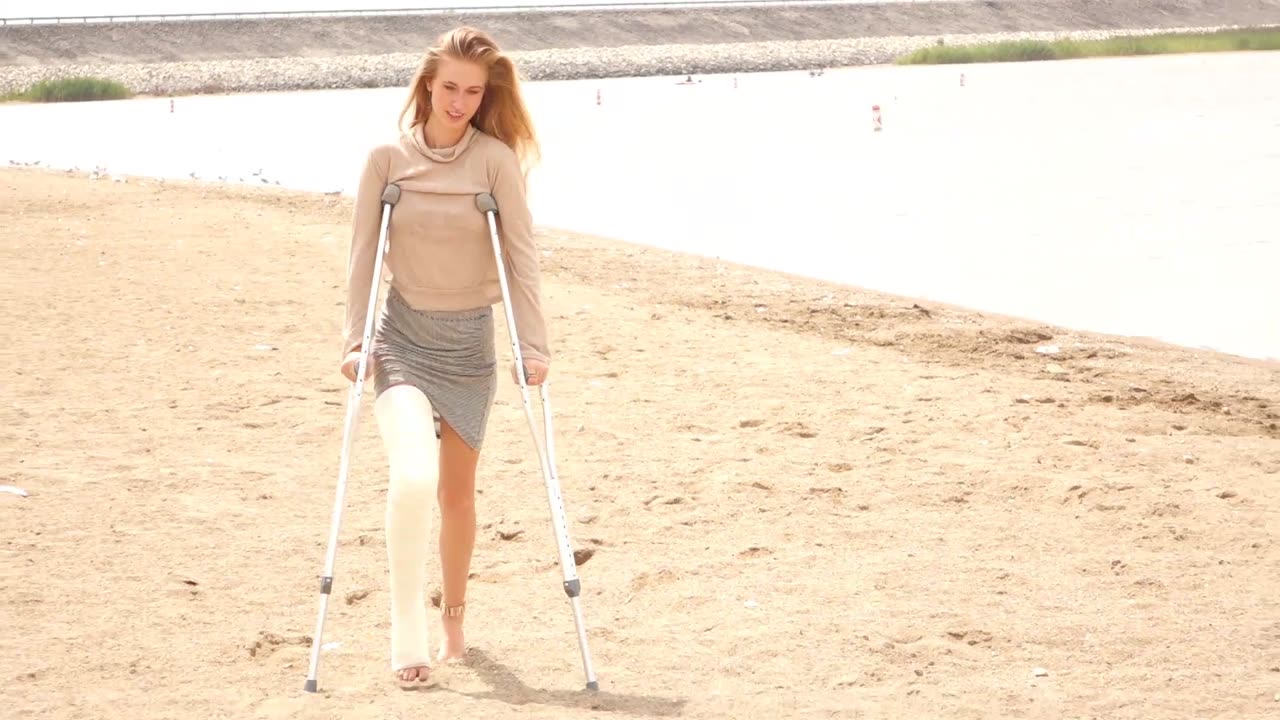 Long leg cast at the beach