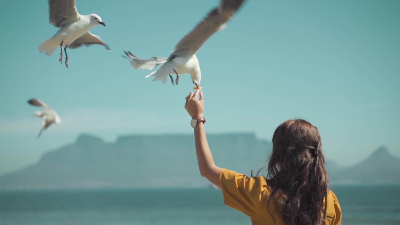 Woman Feeding a Bird