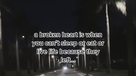 a broken heart is when.you can't sleep or eat or live life because they left...