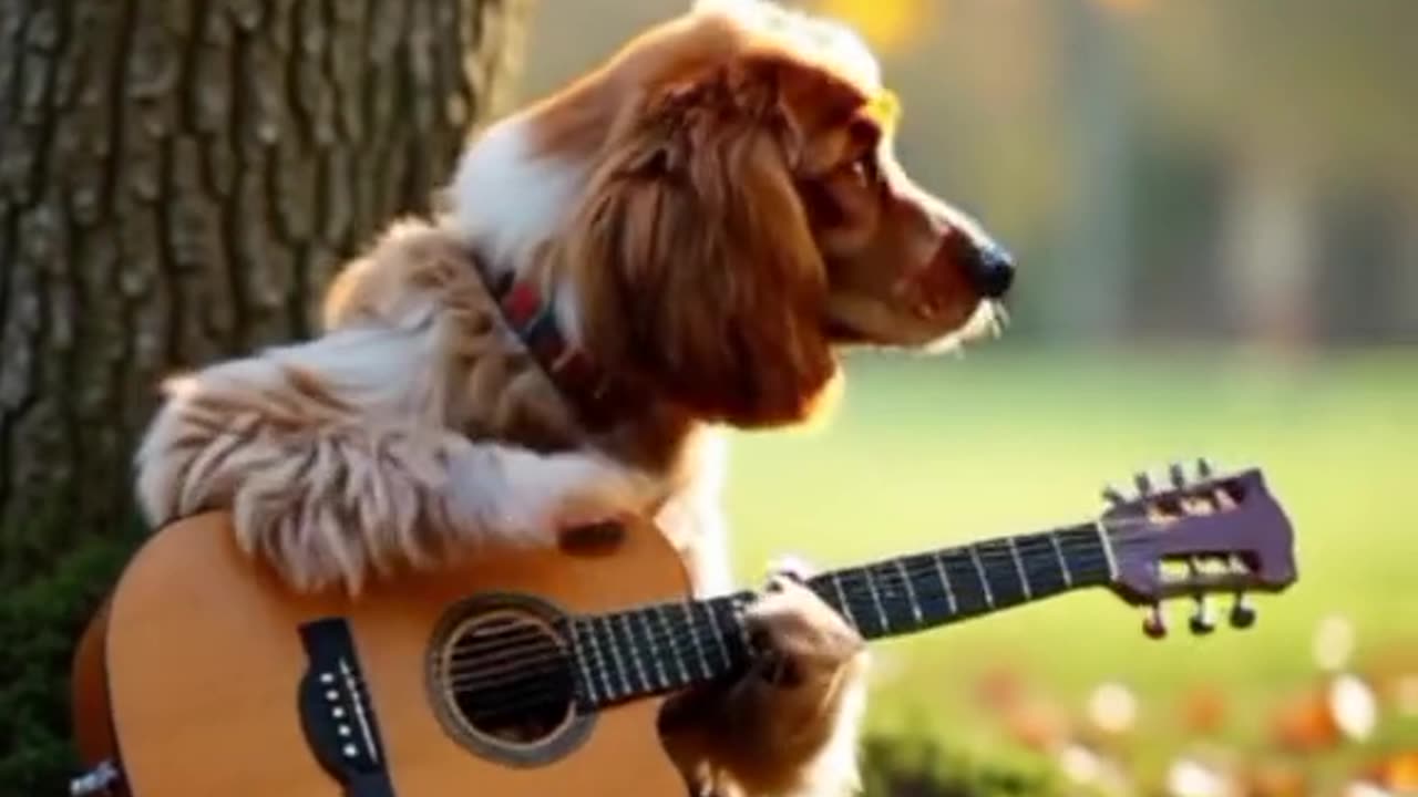 Dog playing guitar