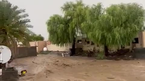 Heavy flooding due to extreme rains in the Bahla of Oman.