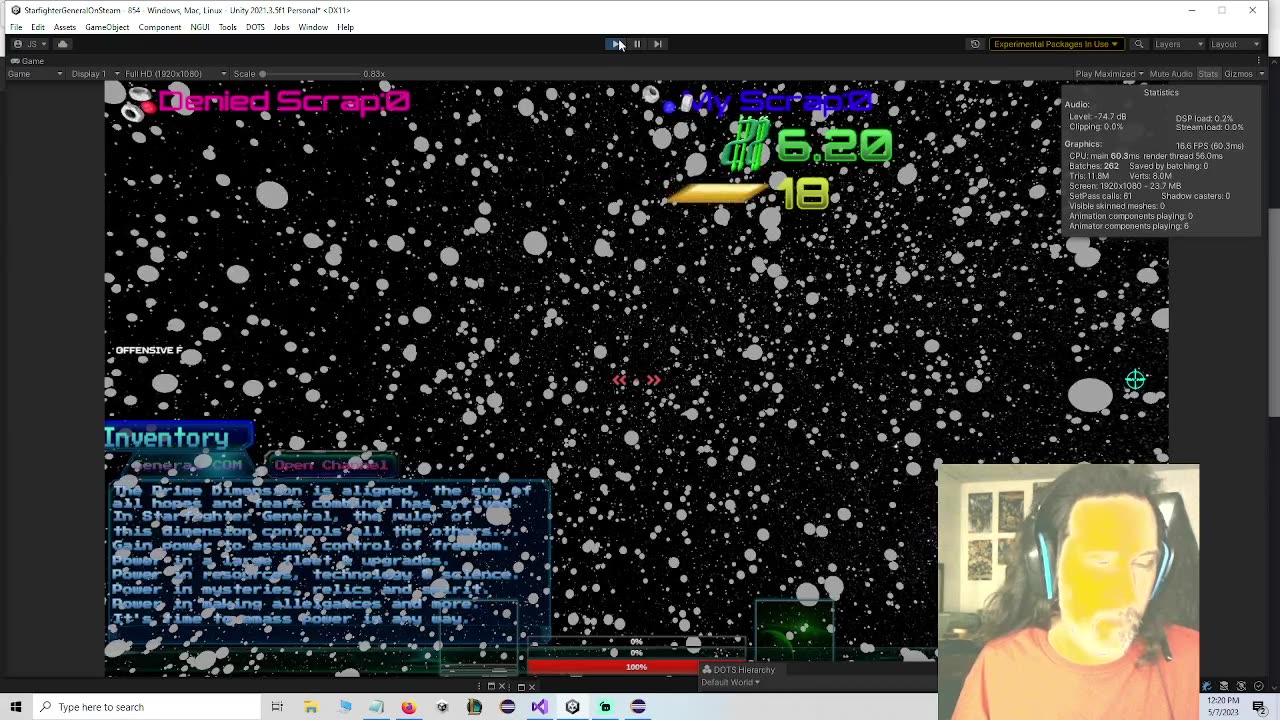 Starfighter General stress testing largest starfield before performance hit to get a feel.