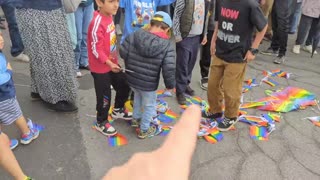 Young Muslim Kids STOMP The Pride Flag As Their Mothers Cheer Them On