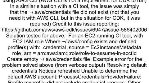 AWS CDK deploy from circleCi fails with credential error but other aws services do not