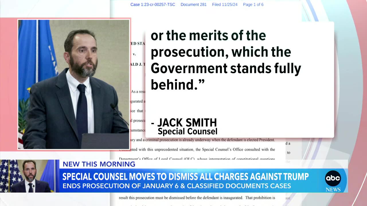 Special counsel Jack Smith moves to dismiss all charges against Trump