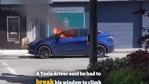 Tesla shuts down, catches on fire and trapped the driver inside