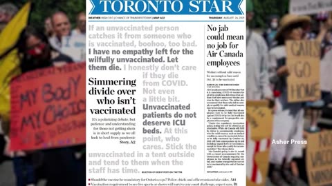 " LET THE UNVACCINATED DIE " Toronto Star 8.26.2021