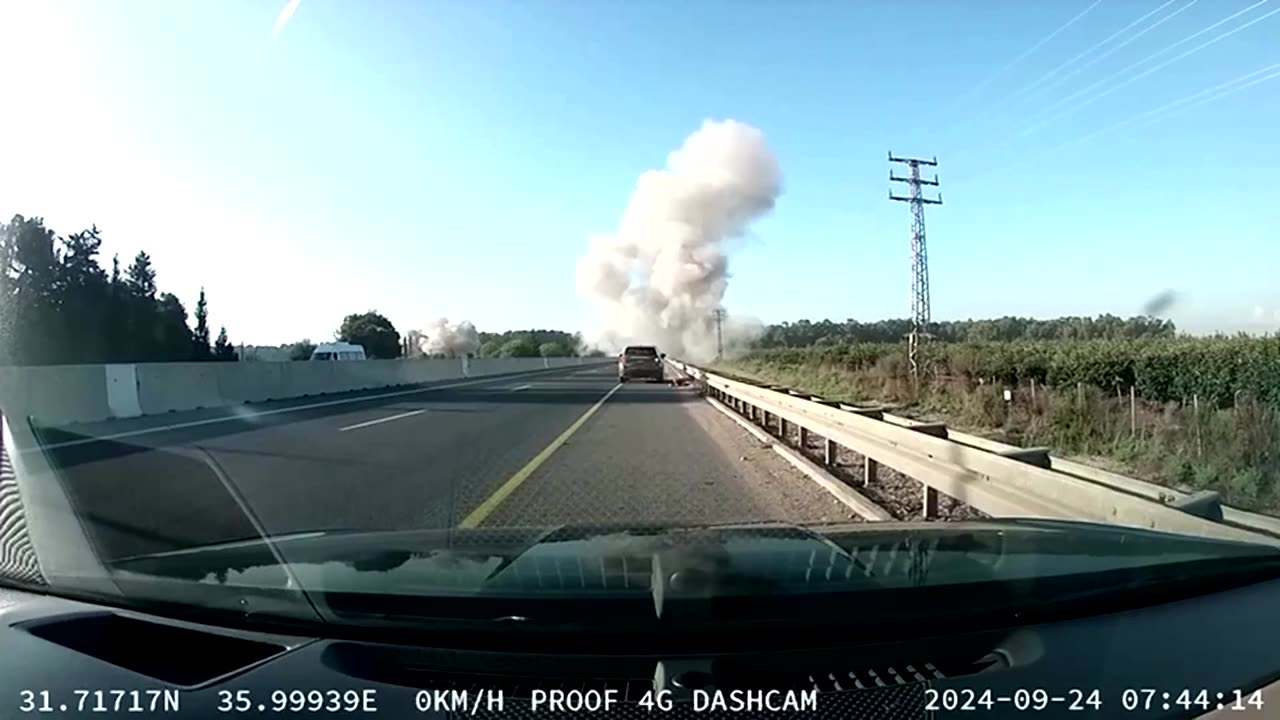 Dashcam footage shows rocket strike on Israeli highway