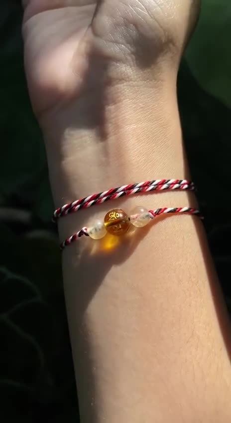 Authentic Balinese Crystal Charm for Women, Yellow Citrine Tridatu Bracelet with Tibetan Mantra