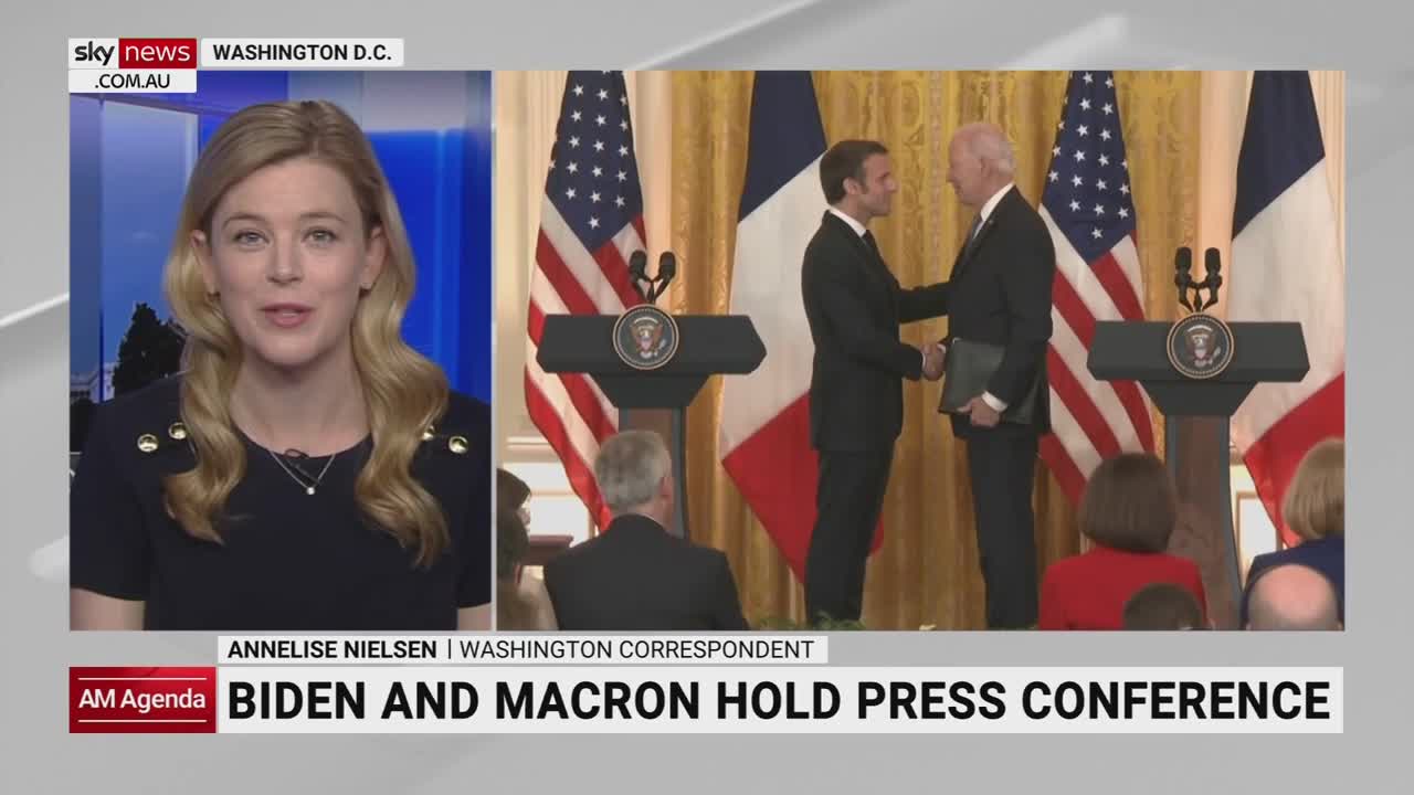 Biden and Macron present united front at joint media conference