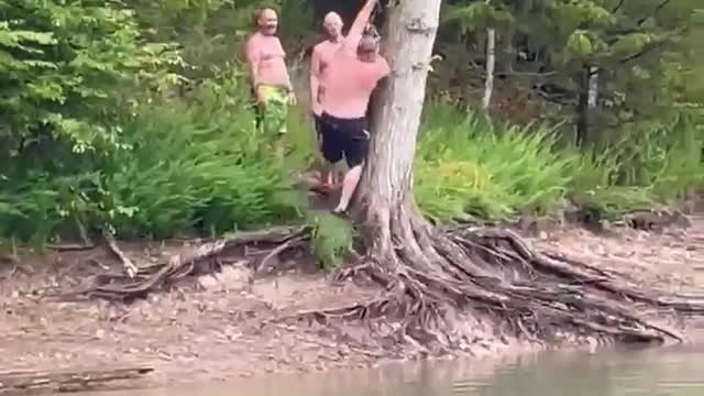 Rope Swing Fail Ends in Painful Fall