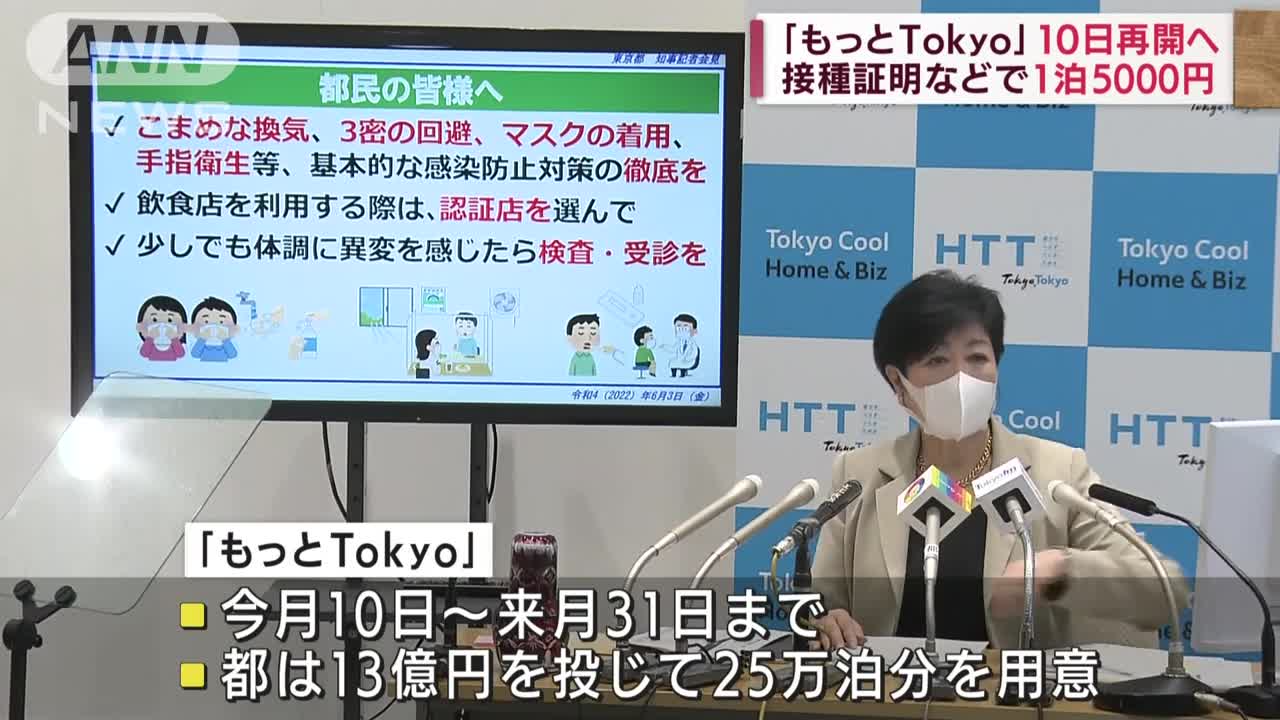 旅行代金補助事業「もっとTokyo」10日から試験的に再開(2022年6月3日)