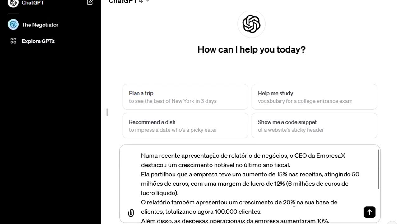 ChatGPT lê um relátorio trimestral e organiza os dados numa tabela