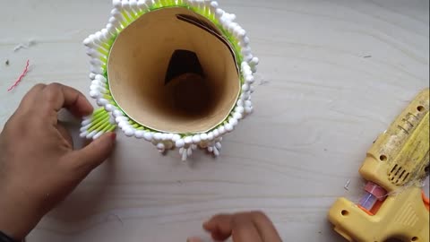 How to make flower vase | Easy flower vase | Cotton ear buds flower vase | 132