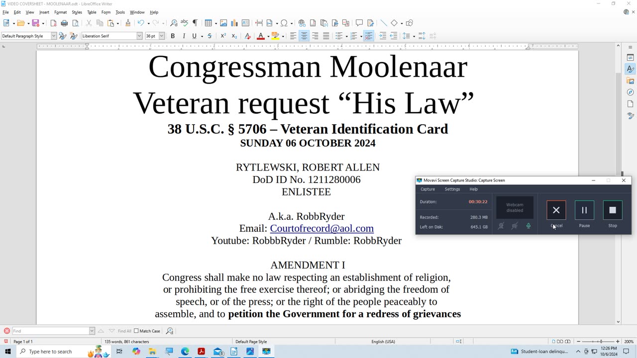 CONGRESSMAN MOOLENAAR -- VETERAN REQUEST "HIS LAW"