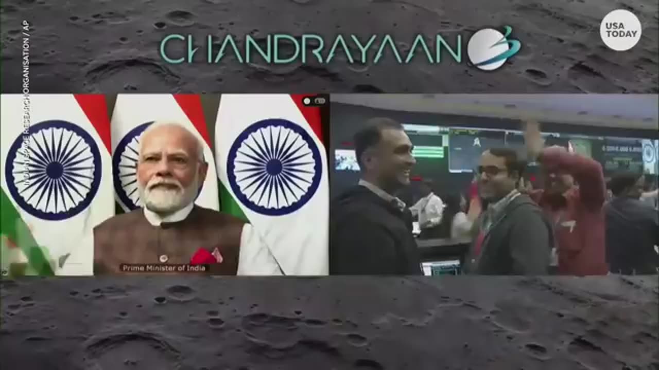 India lands on the moon, cheers erupt as Chandrayaan-3 touches down | USA TODAY
