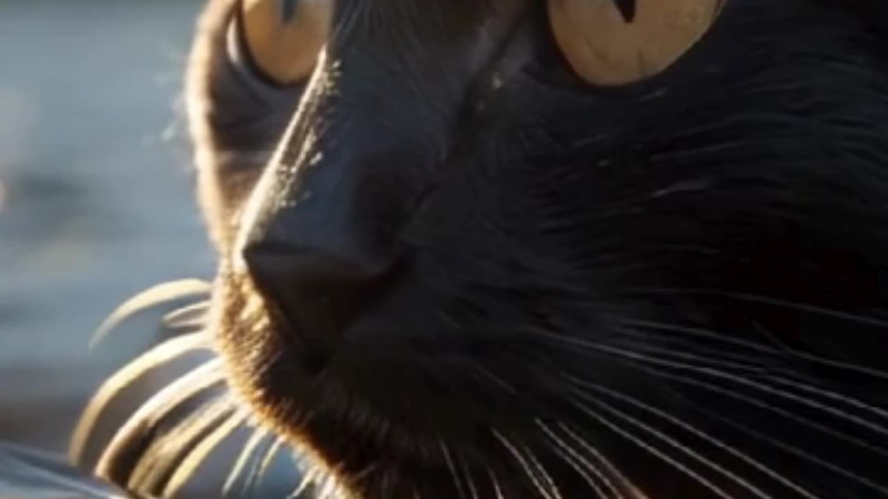 black cat swims in the sea