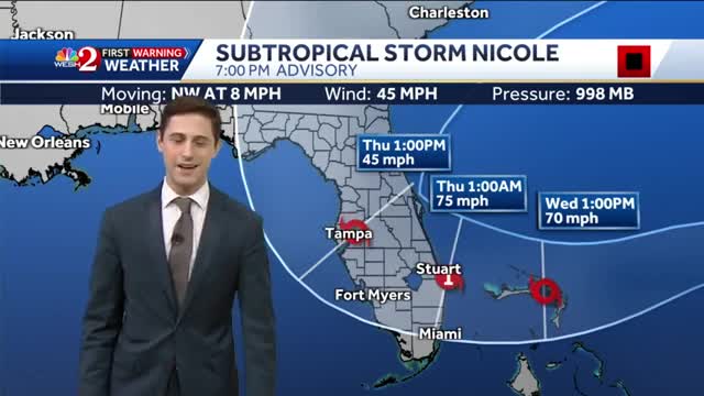 11_Tracking Subtropical Storm Nicole Monday 9 pm