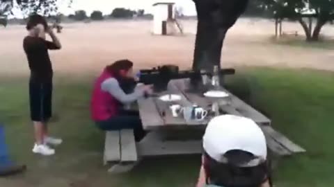 Woman Clears the Table with a 50 Caliber