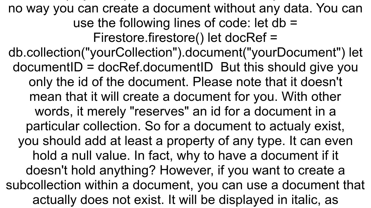 How to create a new Firestore document without data