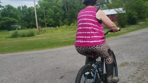 SON FILMS MOM RIDING HIS NEW BIKE!