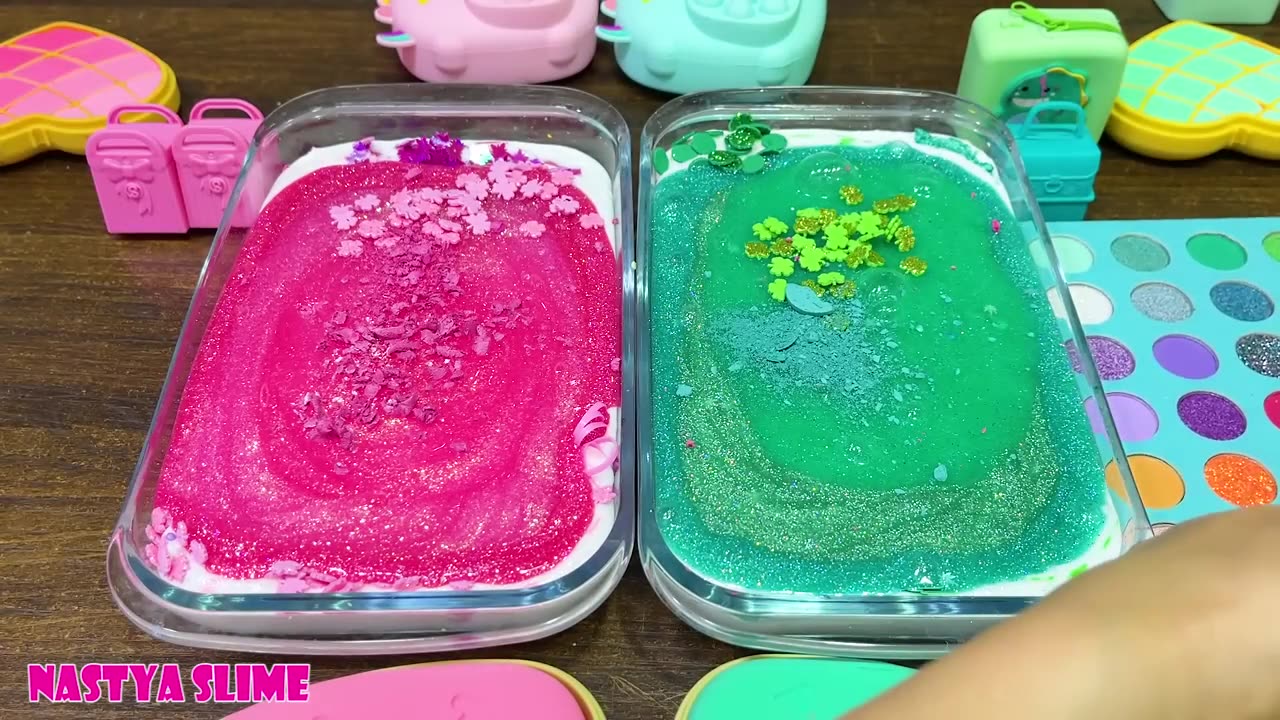 PINK vs MINT ! Mixing random into glossy slime ! Satisfying Slime Video