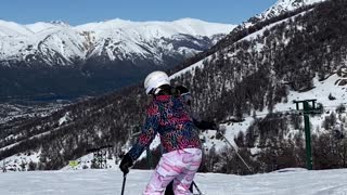 Little Girl is Still Learning How to Ski