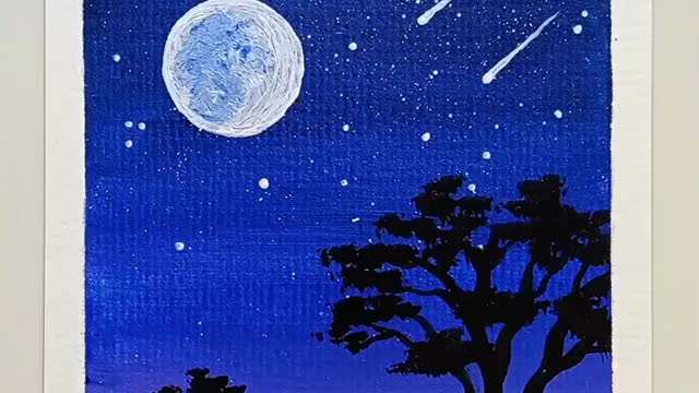 Acrylic Painting _ Moonlight Night Scenery Painting