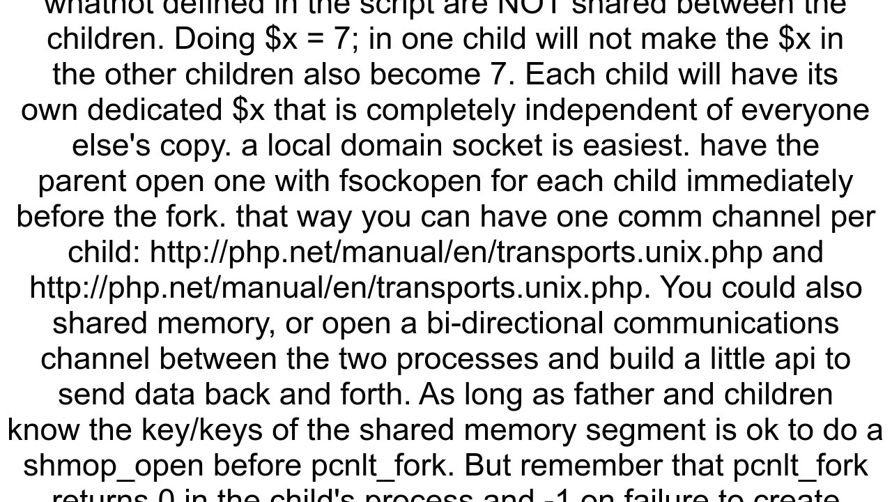 PHP fork process parent reading variables updated by child