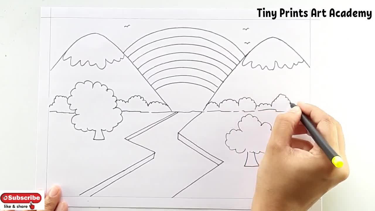 Draw Easy Rainbow Scenery/Drawing Easy Scenery with Rainbow