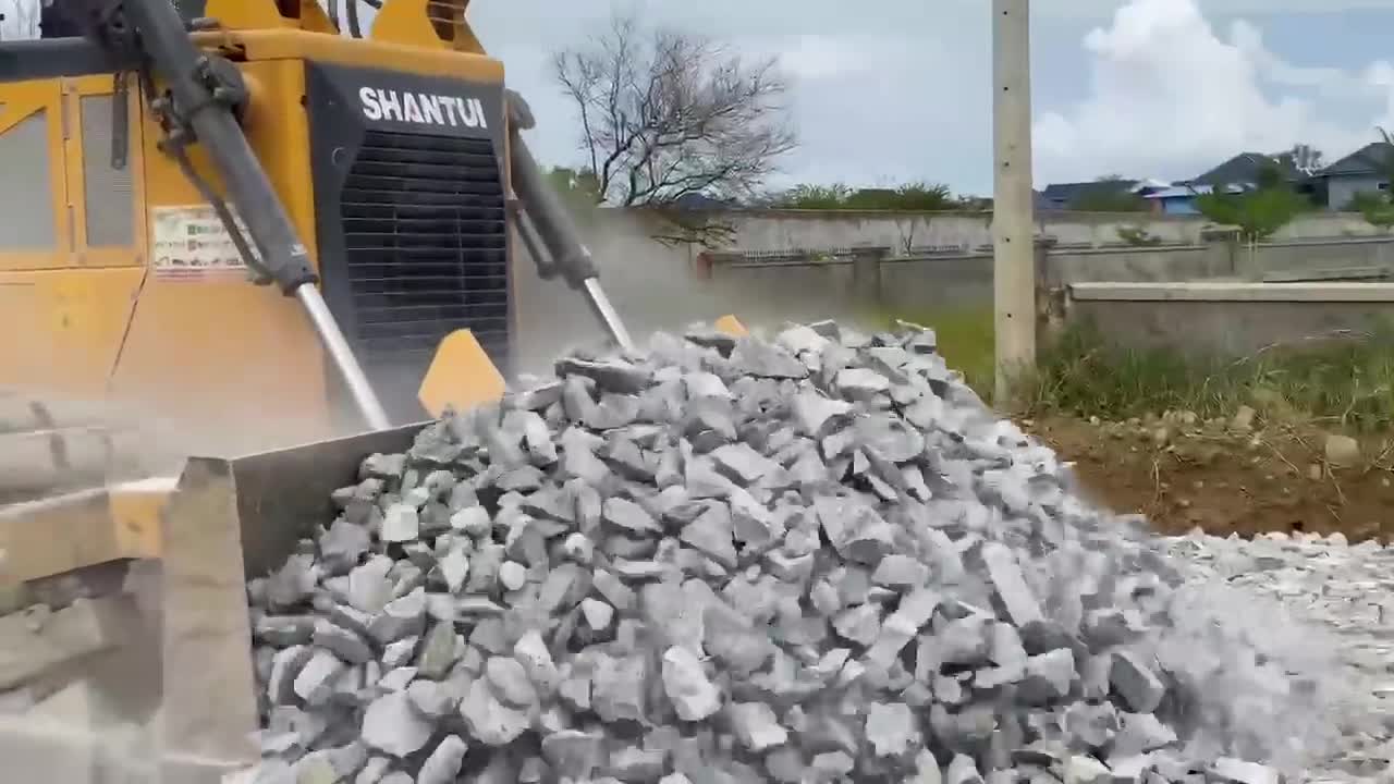 New bulldozer spreading gravel processing features building road foundation-3