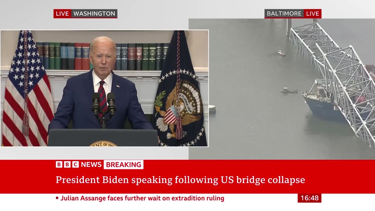US President Joe Biden says the Baltimore bridge collapse was a “terrible accident”