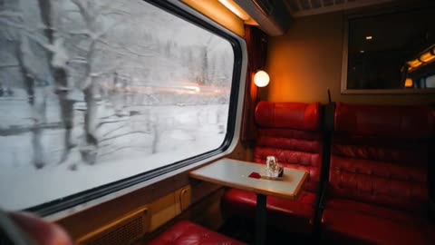 DEEP sleep train ride through peaceful mountain side snowy forest