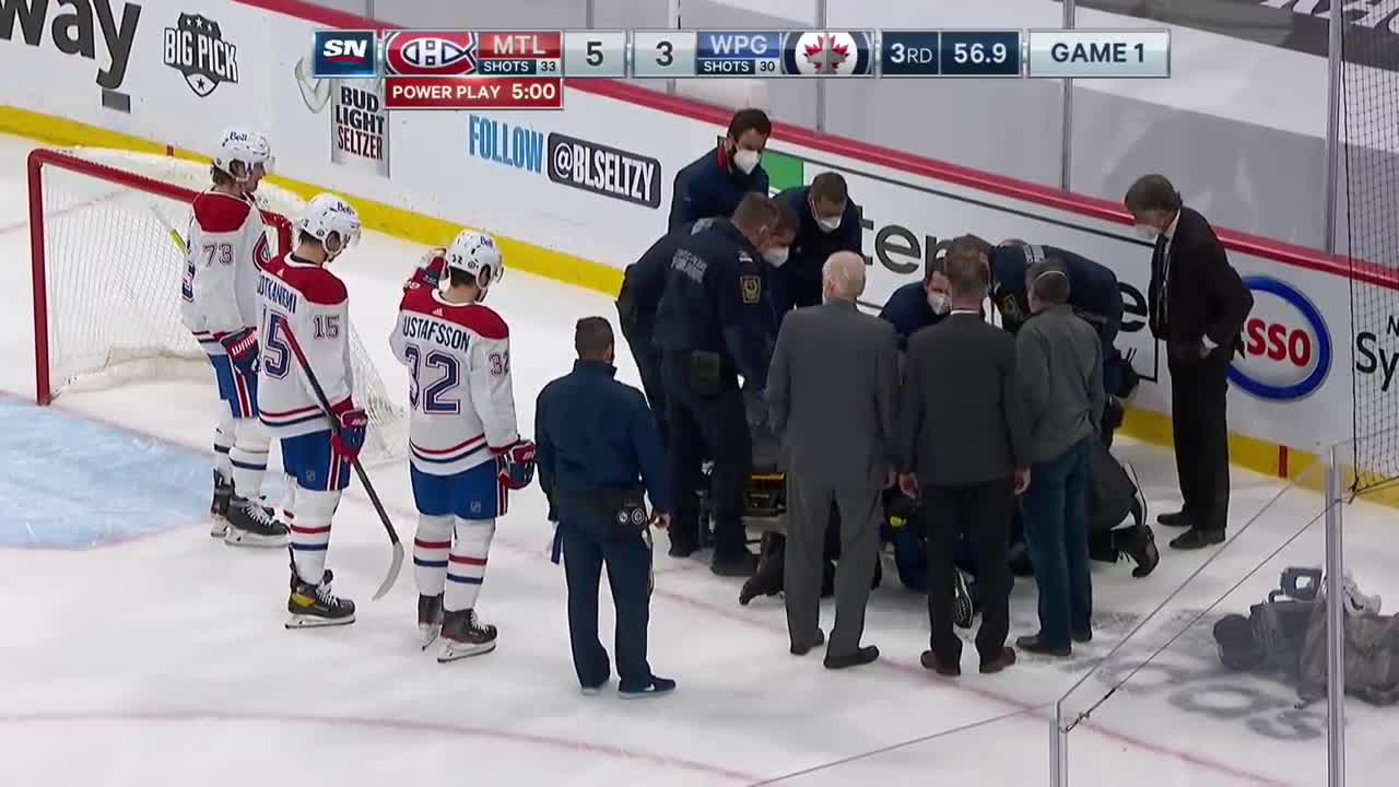 Jake Evans Stretchered Off Ice After Hit From Scheifele (Multiple Angles)