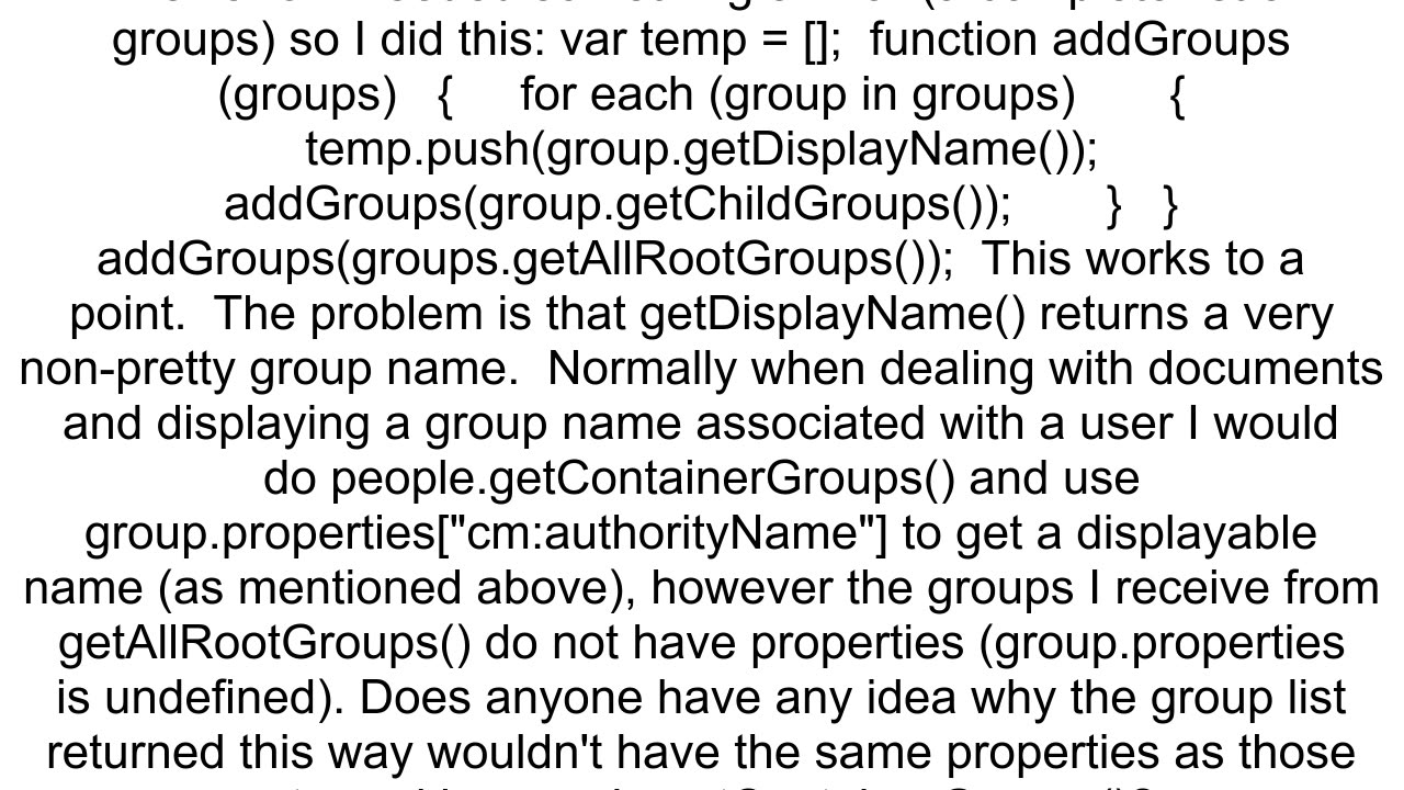 How do I retrieve a list of groups for each user using Alfresco Javascript API